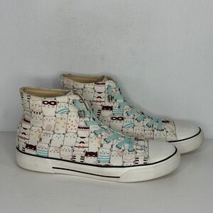 Sole Comfort By Pix Mix Whimsical Cat Print High‎ Top Sneakers Sz 9 1/2